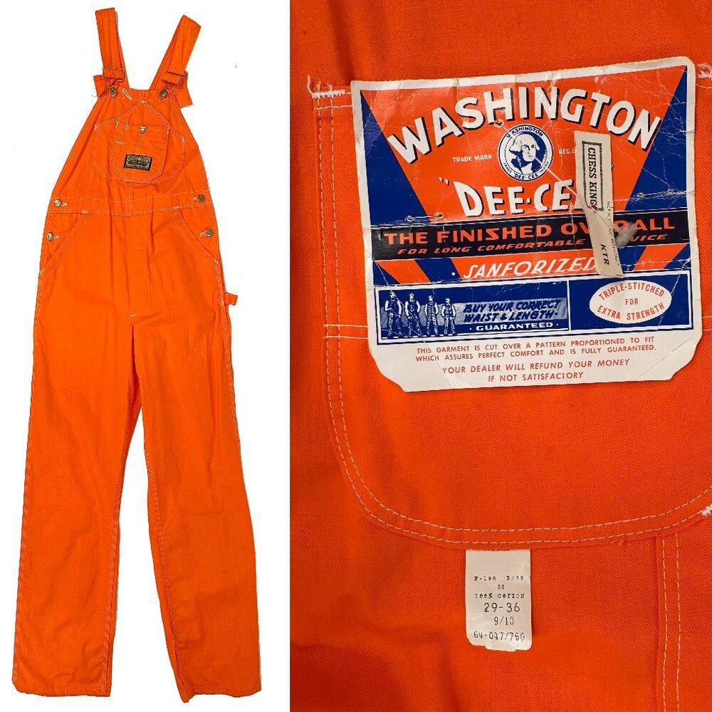 NWT NOS 60s Orange Bib Overalls Washington Dee Cee Sanforized Cotton 70s 29x36